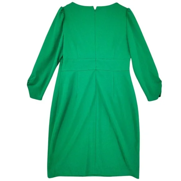 DKNY Sheath Dress 12 Women Green Ruched Sleeve Empire Waist Business Office - Picture 2 of 12